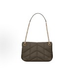 SAINT LAURENT YSL PUFFER Gold Logo sliding chain strap crossbody single-shoulder bag for women, brown